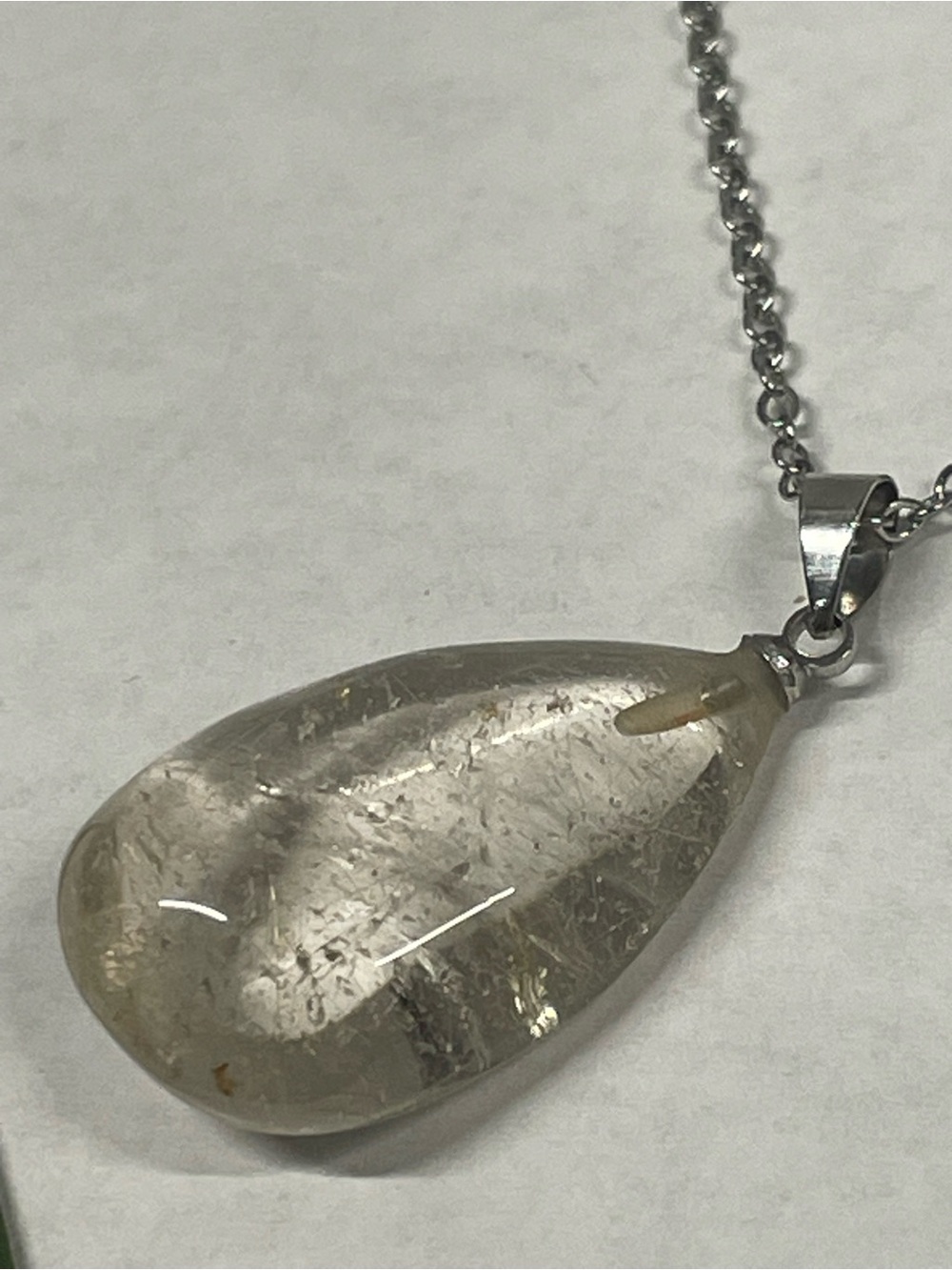 Clear Teardrop Crystal Pendant Necklace - Elegant Silver Tone